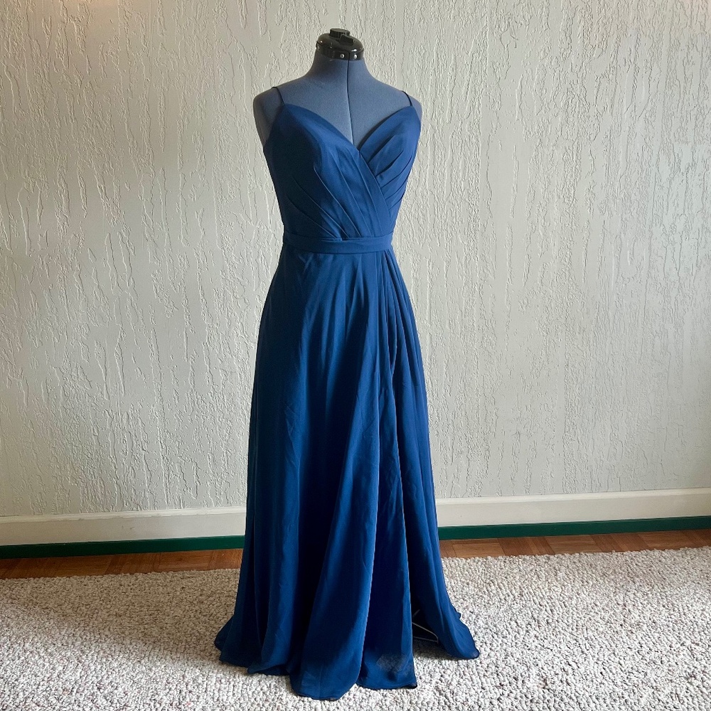 Kleinfeld Sweetheart Chiffon Long Navy Dress Sz